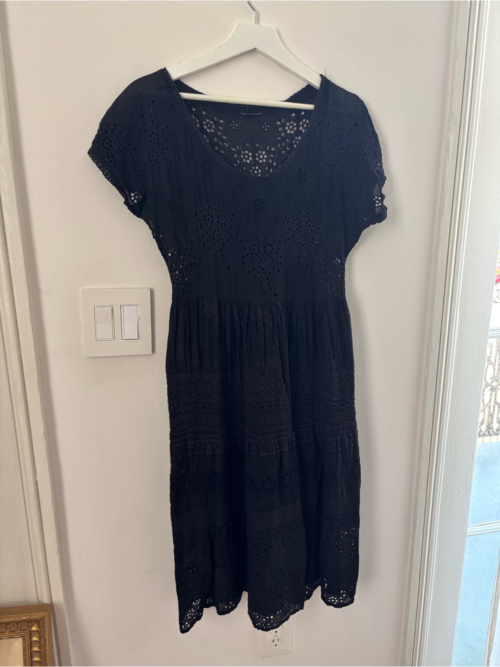 Black Eyelet Midi Dress - Women's Classic Summer Dress